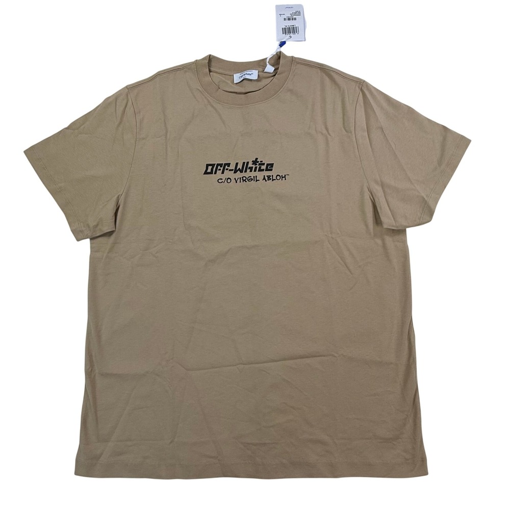 Off-White c/o Virgil Abloh Tan Logo T-Shirt Mens XL Entrupy Certified NEW